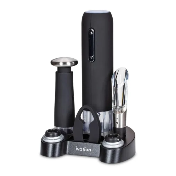4e8f2e17-e735-4b13-8ba8-fec3eda640d9.jpg Ivation - 7-Piece Wine Gift Set with Electric Bottle Opener, Wine Aerator, Foil Cutter & More - Black