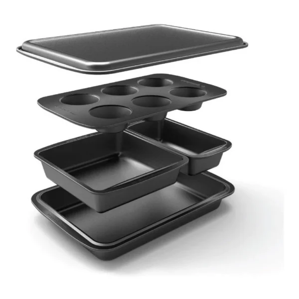 4e90cd79-4078-49f4-b163-47661fb61160.jpg Baker's Secret - Non-stick Set of 5 Pans 15.16" x2.91"x10.63" Essentials Line Carbon Steel - Dark Gray
