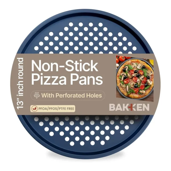 4f46ecab-2c20-4ca7-b9be-26a4ff3961dc.jpg Bakken- Swiss - Bakken Pizza Pan – Round Perforated Carbon Steel, Non-Stick Marble Coating, Silicone Handle, Easy Cleanup, 1 Pack - Blue
