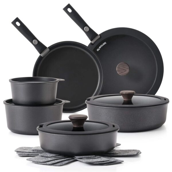 4fc35d08-d6b7-4294-bf67-cd96474c9681.jpg SENSARTE - 18Pcs Nonstick Pots and Pans Set with Detachable Handle, Induction Compatible, Stackable, Dishwasher/Oven Safe - Black