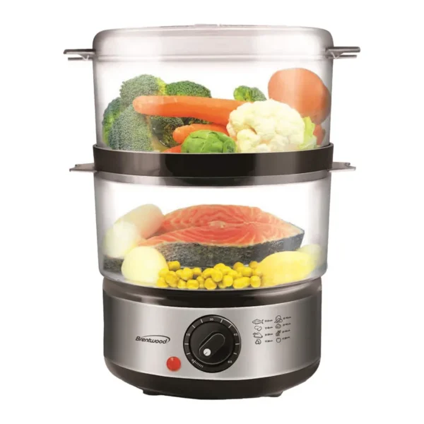 5063622e-76a5-4487-ab63-7c3de288fd9c.jpg Brentwood Ts-1005 400-watt 5-qt. 2-tier Electric Food Steamer With Steam Trays And Lid – Black