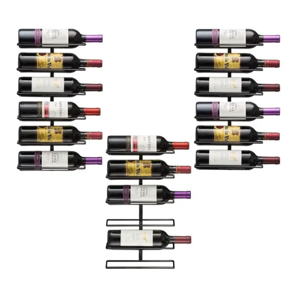 514424d3-83cd-4fb3-abb4-8fcca1c91e29.jpg Sorbus - Set of 3 Wall-Mounted Metal Wine Rack - 6 Bottles - Black