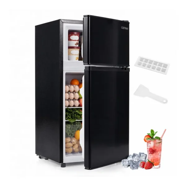 53609180-f2d7-4ae9-9bd4-3218fb0c5511.jpg Costway - 3.5 Cu.Ft Mini Fridge with Freezer 2-Door Refrigerator 7-Level Thermostat for Dorm - Black