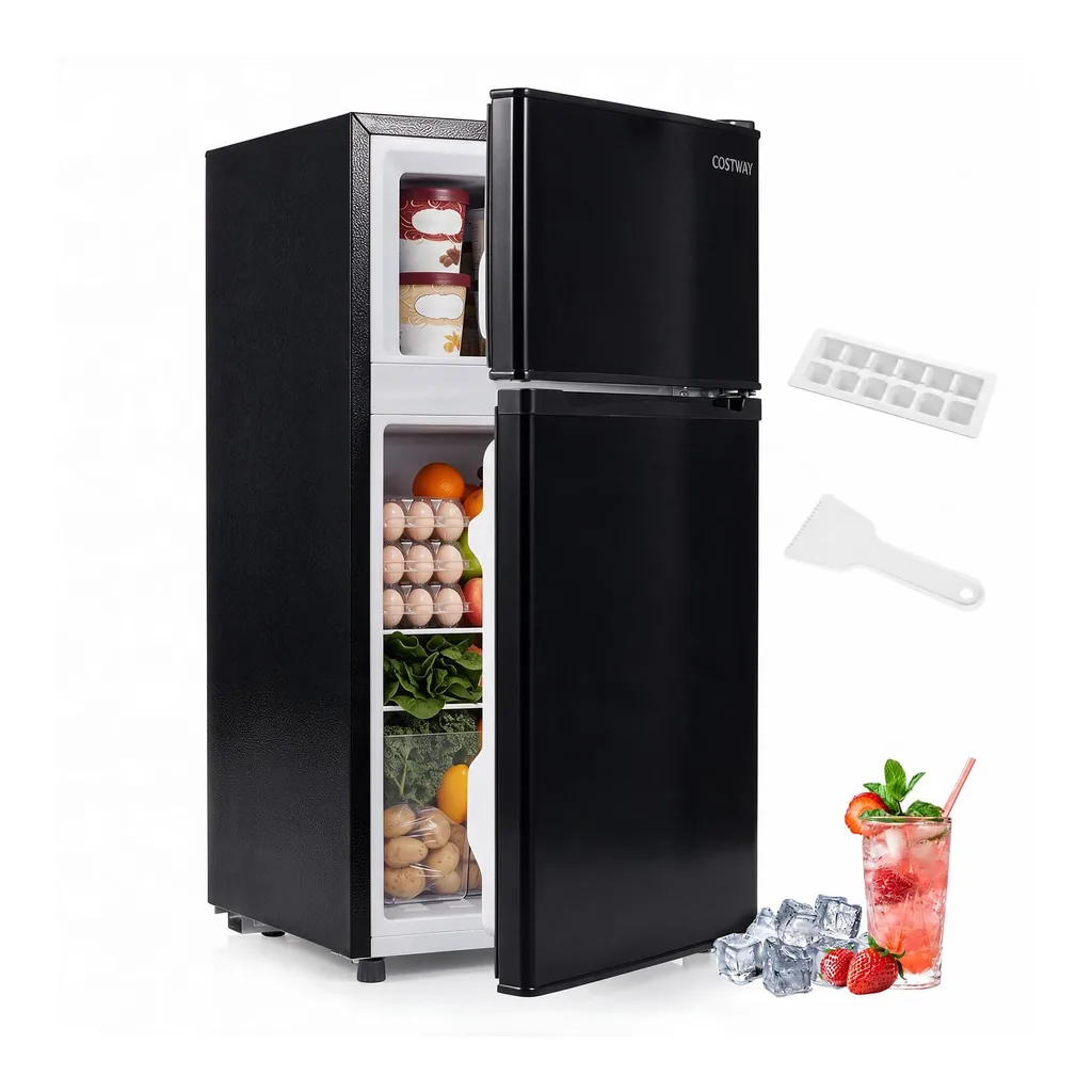 53609180-f2d7-4ae9-9bd4-3218fb0c5511.jpg Costway - 3.5 Cu.Ft Mini Fridge with Freezer 2-Door Refrigerator 7-Level Thermostat for Dorm - Black