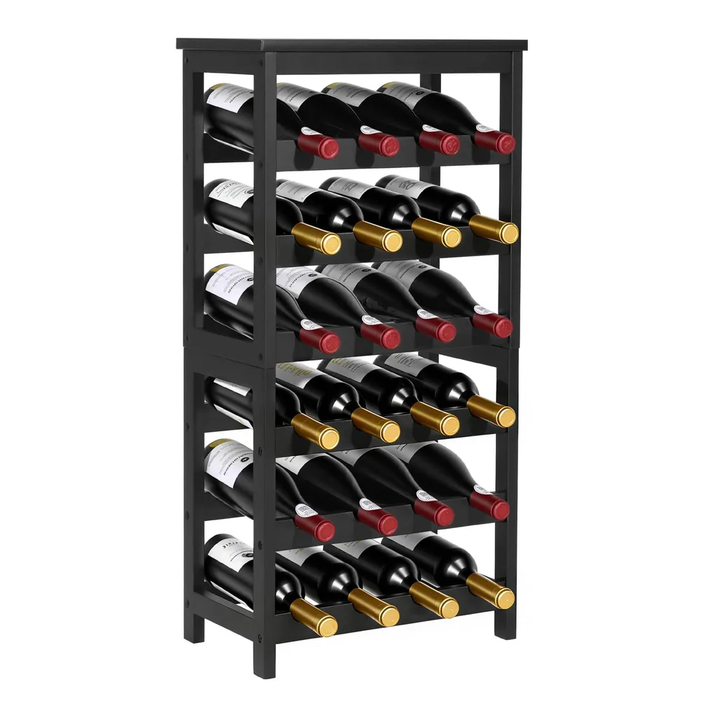 5361b9d0-0903-46c9-adb5-0882a2702dba.jpg VEVOR - 24 Bottle Detachable Wine Rack, 6-Tier Wine Bottle Holder, Bamboo Wood Freestanding Floor Display Wine Storage Shelves - Black