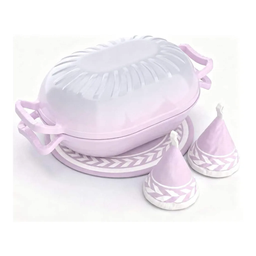 54124b43-6d95-4fa0-83e7-39329513fd8b.jpg Winado - 5QT Candy Shaped Enameled Cast Iron Oval Dutch Oven with Lid, Heat-Resistant Gloves, Pot Mat for Baking Bread, Roasting - Lavender