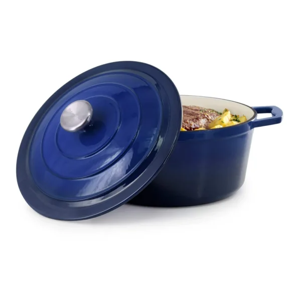 5447c0a1-9616-4c01-b7e1-7982aea1b6a2.jpg MegaChef - 5 Quarts Round Enameled Cast Iron Casserole with Lid in Gradient - Dark Blue