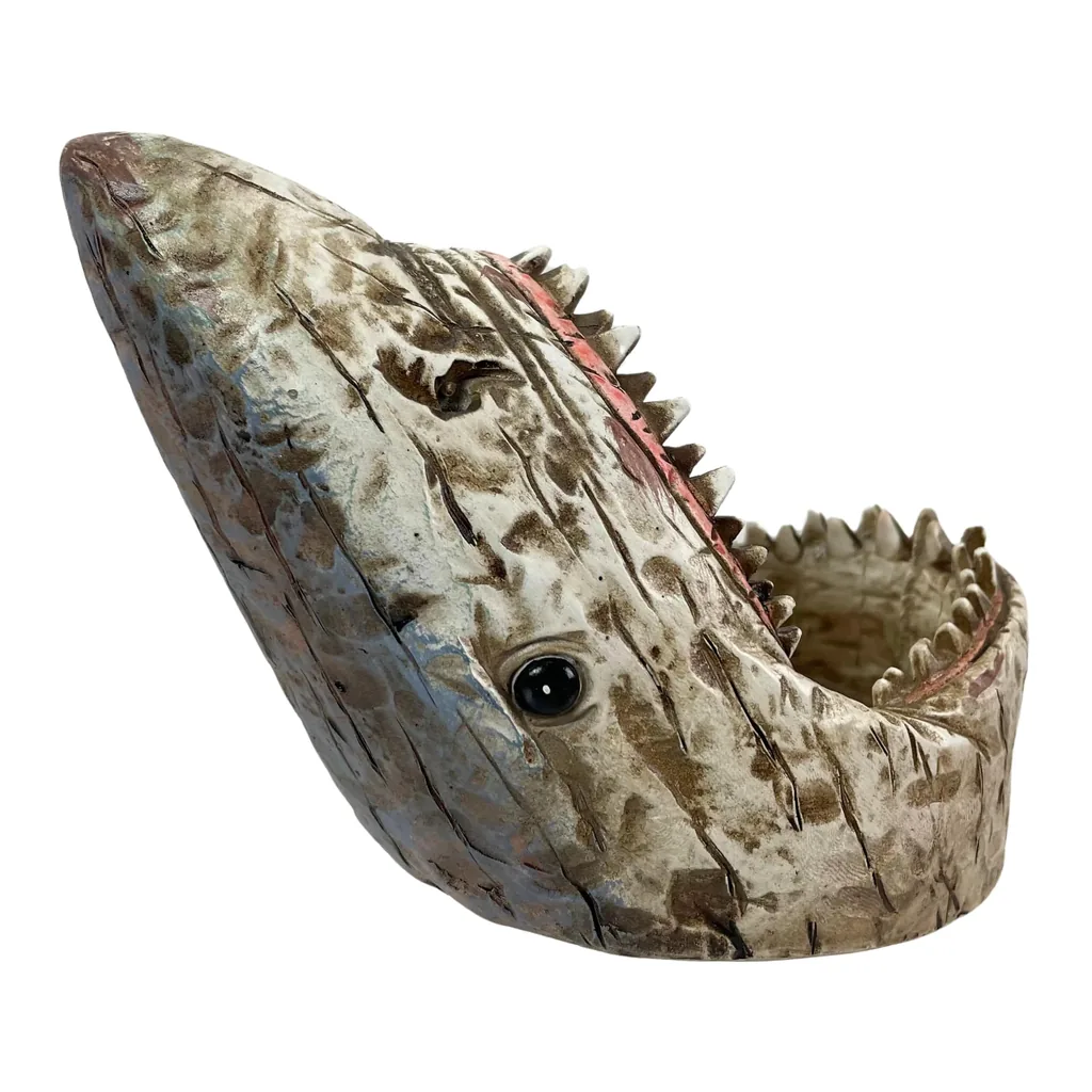 553aac34-483b-43c0-95c3-c85390aa5cfe.jpg Chesapeake Bay - Distressed Wood Finish Resin Shark Wine Bottle Holder – 7 Inches Long - Multicolored