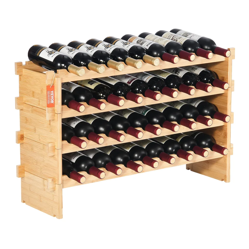 56bb7107-7907-430e-90ea-a1ccc55b71b5.jpg VEVOR - 36 Bottle Stackable Modular Wine Rack, 4-Tier Solid Bamboo Wood Storage Racks - Natural Color
