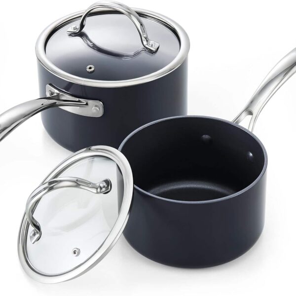 57102f7e-9739-429d-8446-305a0c889a6a.jpg Cooks Standard - 2qt+3qt Hard Anodized Nonstick Saucepan w/Glass Lid Heavy-duty Aluminum Small Soup Pot,Stay Cool Handle, Not Induction - Black