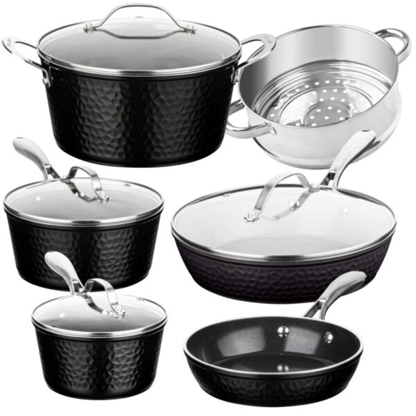 587afaf2-ba8c-4c5b-a1f2-d653462451f5.jpg Gotham Steel - 10 Piece Hammered Nonstick Ceramic Cookware Set - Black