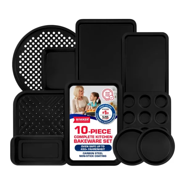 589987d4-852d-4f79-936b-311c4513594f.jpg Bakken- Swiss - Baking Set – 10 Piece – Deluxe Non Stick Coating Inside and Outside – Carbon Steel Bakeware Set – PFOA PFOS and PT - Black