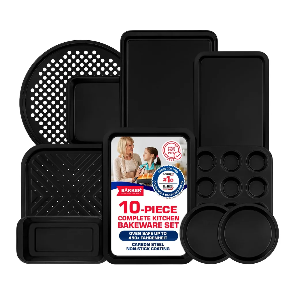 589987d4-852d-4f79-936b-311c4513594f.jpg Bakken- Swiss - Baking Set – 10 Piece – Deluxe Non Stick Coating Inside and Outside – Carbon Steel Bakeware Set – PFOA PFOS and PT - Black
