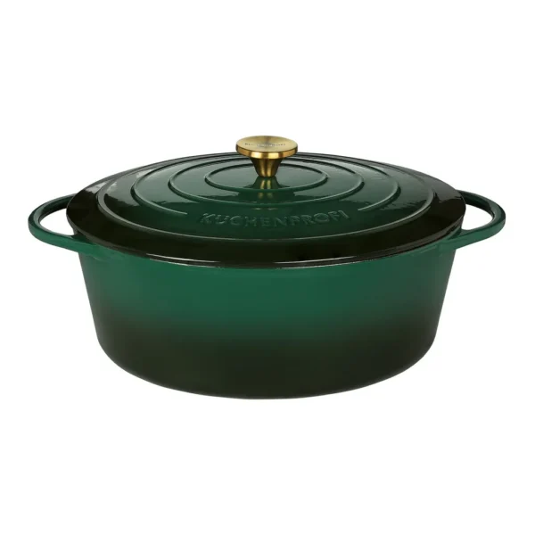 5a59bebc-bb4d-4b45-978e-5bc1b5a328aa.jpg Kuchenprofi - Provence Enameled Cast Iron Oval Dutch Oven, 13" L, 7.4 qt - Racing Green