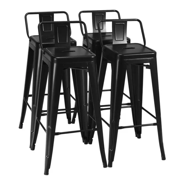 5c635eef-88da-4dbb-ac3f-c3ea0a5b51c7.jpg Costway - Set of 4 Metal Bar Stools 30" Bar Height Barstools Industrial w/ Low Back - Black