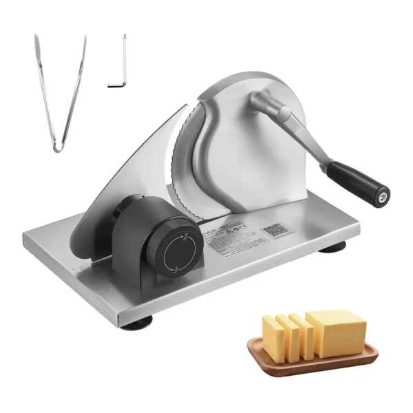 5c6f6045-d142-47c9-9036-a6b0fe1000b4.jpg VEVOR CSD15 Manual Bread Slicer, 0-0.6" Adjustable Thickness Cheese Cutter, Hand Cranked Slicer for Homemade Bread – Silver