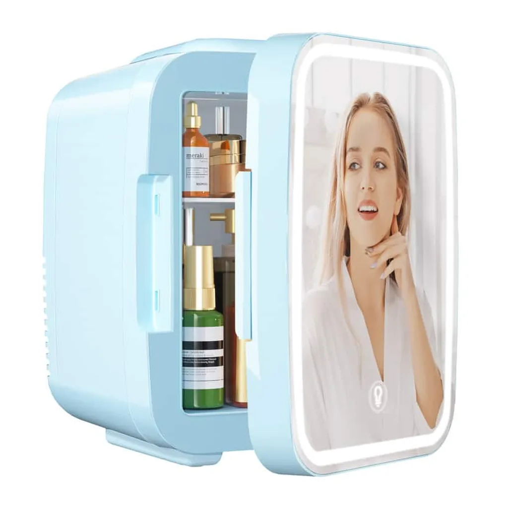 5d2ab1de-5e1a-41f9-972a-3c56e9b03139.jpg YASHE - Skincare Fridge, 4Liter/6 Cans Mini Fridge with Dimmable LED Light Mirror - White