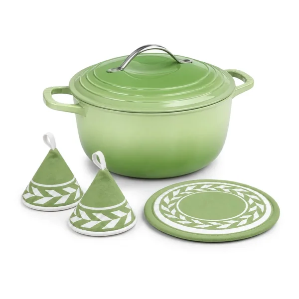 5ddc6d8c-0f14-4eca-afc7-e82c8b8ff750.jpg Winado - 5 QT Enameled Cast Iron Dutch Oven with Lid & Heat-Resistant Gloves & Pot Mat Compatible with All Cooktops for Braising - Green