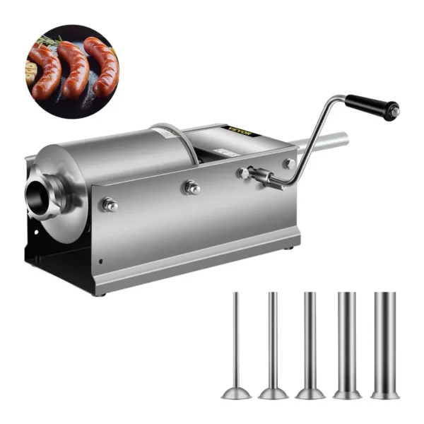 5e5870e0-daf9-4144-84ec-11103d258035.jpg VEVOR HS-3L Manual Sausage Stuffer, 3 L / 7 LBS Horizontal Sausage Machine, Dual-Speed Meat Stuffer, Made of Food-Grade – Silver