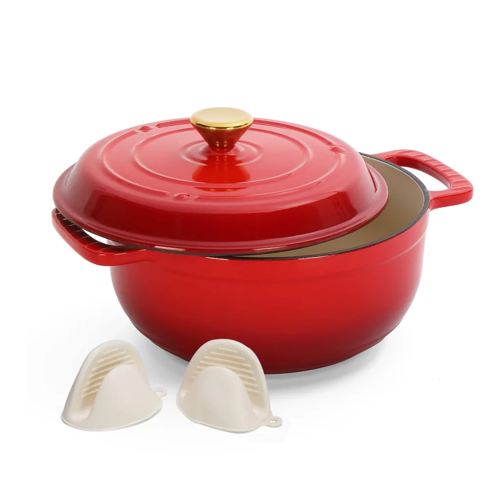 5f5d2edf-1554-43b7-85df-84c7fbb1f3f4.jpg Winado - 5QT Dutch Oven Enameled Cast Iron Bread Oven with Moisture-Lock Lid for Sourdough Baking & Cooking, Oven & Stovetop Safe - Red