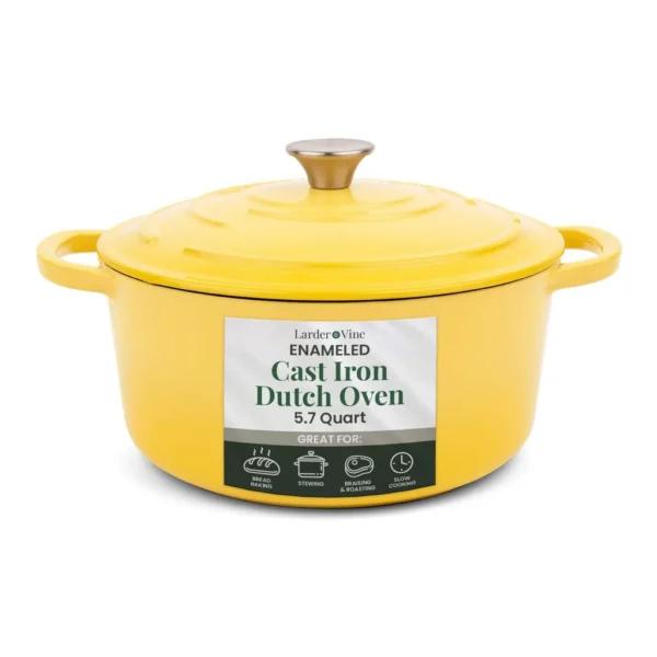 5f6a9fb3-e96c-4eff-81b1-0b39826640b5.jpg Larder & Vine - 5.7 qt Enameled Cast Iron Dutch Oven with Lid - Limoncello