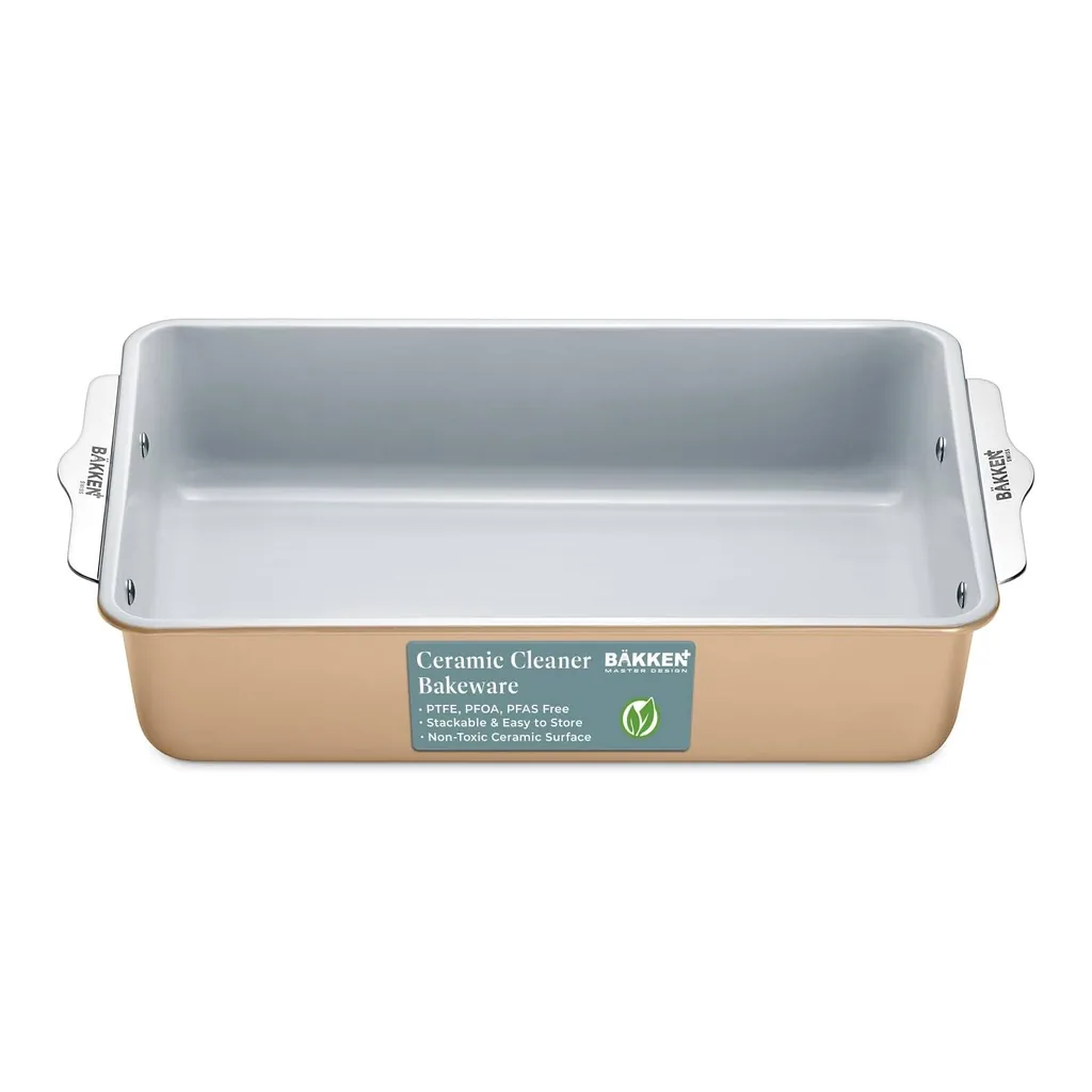 60007bca-8326-4678-91db-262a6e7d5d09.jpg Bakken- Swiss - Ceramic Nonstick Roaster Pan – Aluminized Steel, PFOA & PFAS Free, Non-Toxic, Heavy-Duty Bakeware - Gold