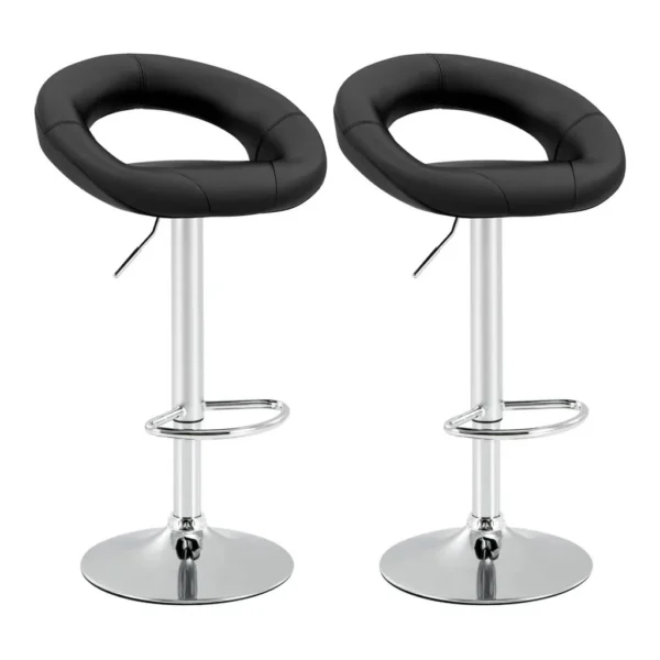 605f6056-3a55-400a-9c04-f99514940138.jpg Costway - Swivel Bar Stool Set of 2 Modern PU Leather Pub Stools with Hollow Back & Footrest - Black