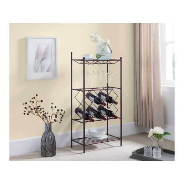 60d9db9d-7488-4257-99b0-22c493b4a2ed.jpg Kings Brand Furniture - Freestanding Floor Metal Wine Rack Stand, Wine Bottle Liquor Cabinet with Glass Holder - Rust/Copper