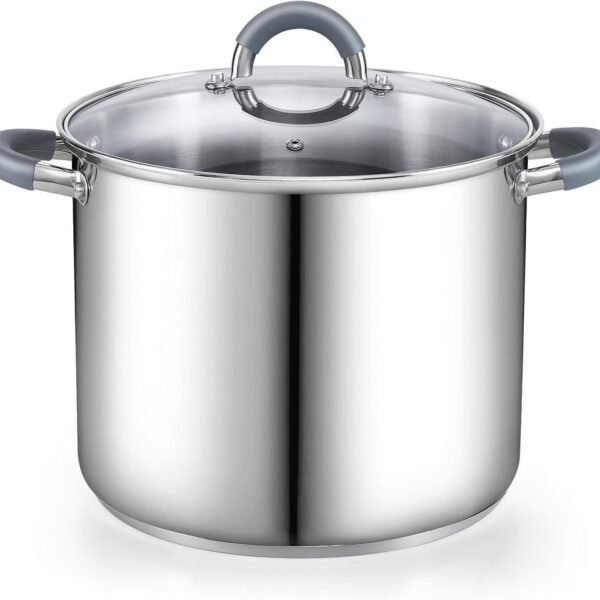 60e64ca9-b378-4aa2-9268-68f89b2206be.jpg Cook N Home - Basics 8 Qt S/S StockPot for Pasta, Soup with Lid,Silicone Handle,Even Heating, Oven Safe, Canning, Boiling, Simmer - Stainless Steel