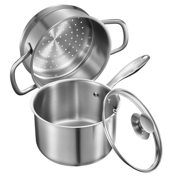 61001ec6-8aa7-4c19-9898-40b4bc53f336.jpg VEVOR - 2.5 QT Saucepan with Steamer, Stainless Steel Saucepan with Glass Lid, Multipurpose Nonstick Stainless Steel Sauce Pot - Silver
