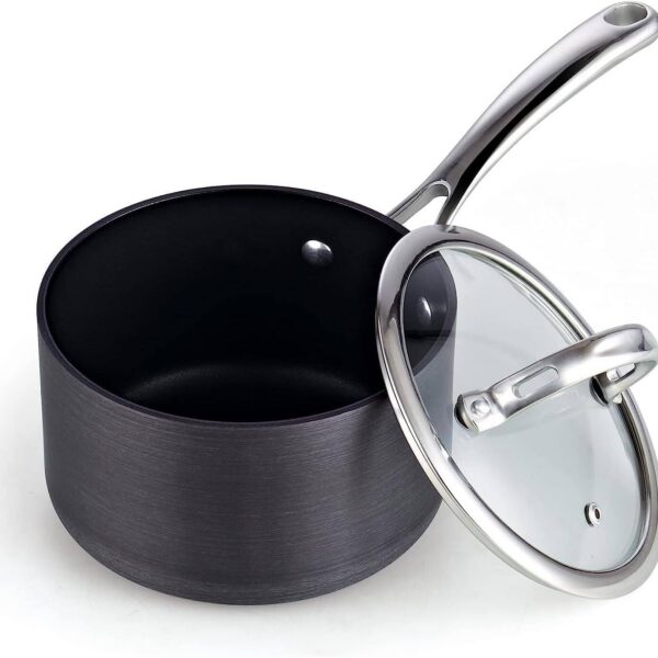 61eadbb3-067a-4986-93f6-5a9698dbed9e.jpg Cooks Standard - 2qt Hard Anodized Nonstick Saucepan w Glass Lid Heavy duty Aluminum Small Soup Pot - Black