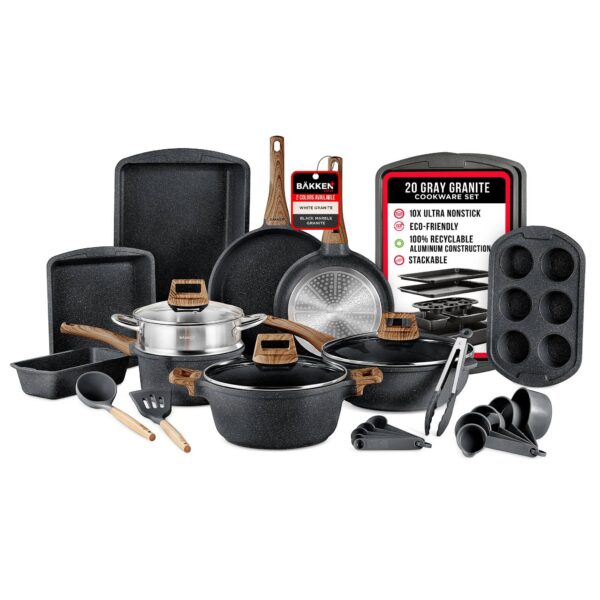 6280559d-5bef-452f-8976-e036a2ed70ae.jpg Bakken- Swiss - Bakken-Swiss 20-Piece Kitchen Cookware Set – Granite Non-Stick – Eco-Friendly – for All Stoves & Oven-Safe - coat - Marble