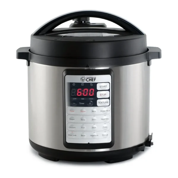 62cdcf6e-ff57-4180-87c7-85a023a49331.jpg Commercial Chef CHP63MS Electric Pressure Cooker 6.3 Quarts, 24-Hour Preset Timer, Stainless Steel Interior – Silver