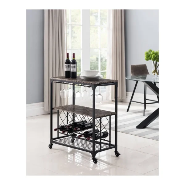 6322bde6-4c68-4a7c-910e-ebec1afb274f.jpg Kings Brand Furniture - Antonia Kitchen Serving Cart Bar Buffet with Wine Rack & Glass Holder - Black