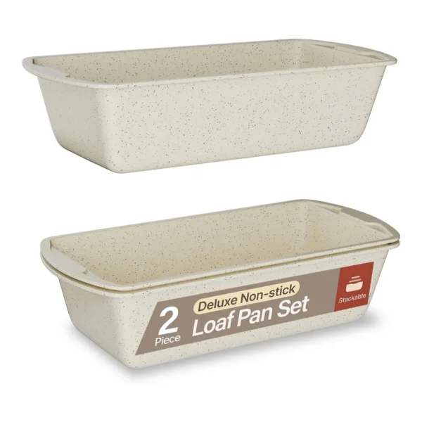 63931396-8826-46ef-be63-284df0c1fa32.jpg Bakken- Swiss - Nonstick Loaf Pans Set of 2 – 10.2" & 11", Oven Safe to 450°F, PTFE-Free, Dishwasher Safe - White Marble