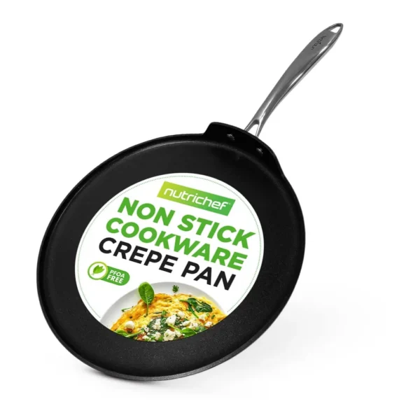 6404217a-9017-40a7-b1ec-b5cf52b1505d.jpg NutriChef - 12-Inch Non-Stick Crepe Pan, Hard-Anodized, Ideal for Pancakes, Dosa, Chapati, Dishwasher Safe (NCHAC45) - Black