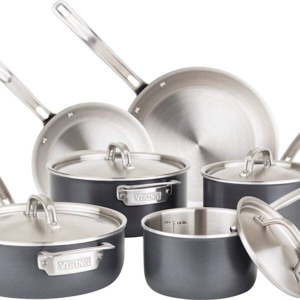6410964_rd.jpg Viking - 5-Ply Hard Stainless 10-Piece Cookware Set - Gray/Stainless Steel