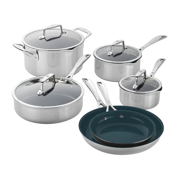 6421364_rd.jpg ZWILLING - Clad CFX 10-pc Stainless Steel Ceramic Nonstick Cookware Set - Silver