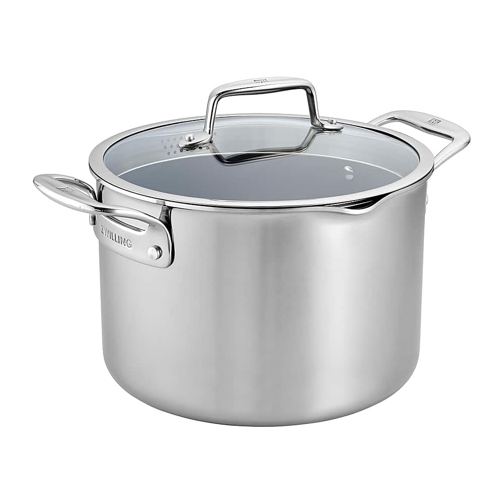6421366_rd.jpg ZWILLING - Clad CFX 8-qt Stainless Steel Ceramic Nonstick Stock Pot - Silver