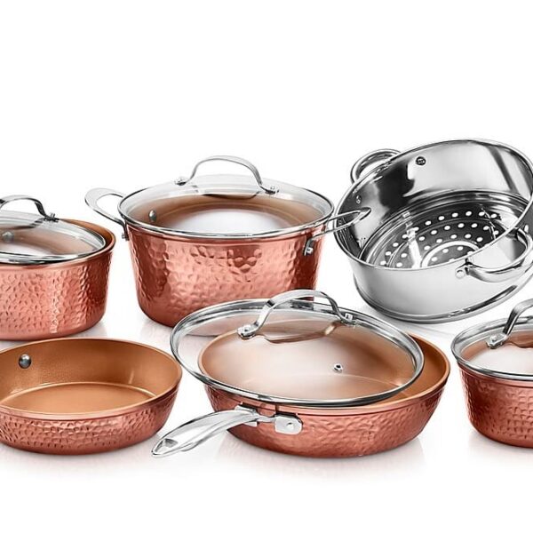 6427200_rd.jpg Gotham Steel - Hammered Non Stick 10pc Cookware Set with Glass Lids - Copper