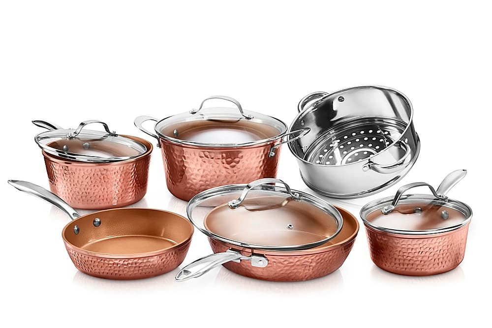 6427200_rd.jpg Gotham Steel - Hammered Non Stick 10pc Cookware Set with Glass Lids - Copper