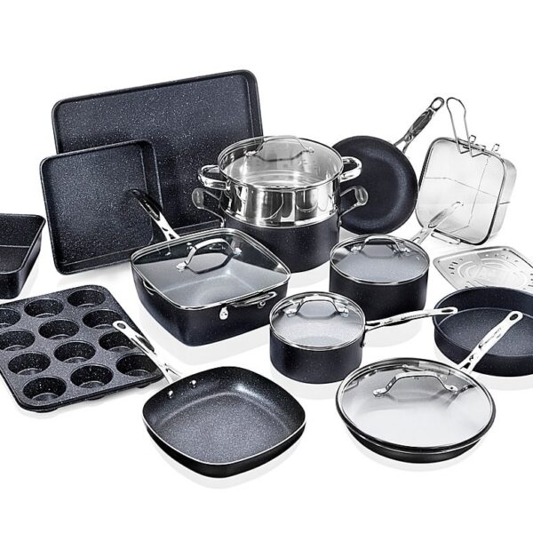 6429966_rd.jpg Granitestone - 20pc Complete Cookware Non Stick Complete Cookware and Bakeware Set - Gray