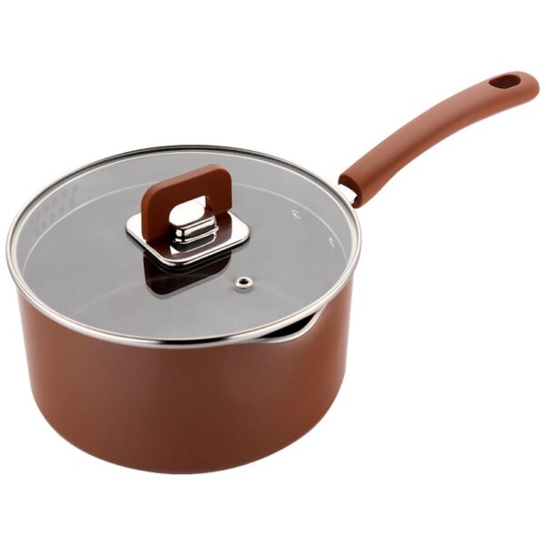 Version 1.0.0 NutriChef - 3.1Qt Saucepan with Lid, Non-Stick Stylish Kitchen Cookware with Foldable Knob, Works with NCCWSTKBR - Brown