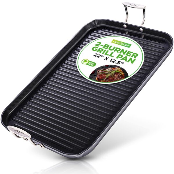 643d5141-163f-4bc1-91fa-b21556c85f00.jpg NutriChef - 20"x13" Stove Top Grill Pan, Double Burner, Non-Stick Grill & Griddle Pan, Hard-Anodized (NCGRP59) - Black