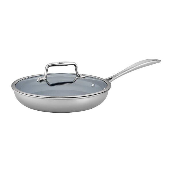 6454419_rd.jpg ZWILLING - Clad CFX 9.5-inch Stainless Steel Ceramic Nonstick Fry Pan with Lid - Silver
