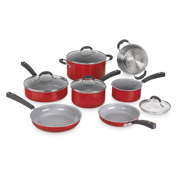 6461482cv11d.jpg Cuisinart - Ceramica XT Nonstick 11-Piece Cookware Set - Red