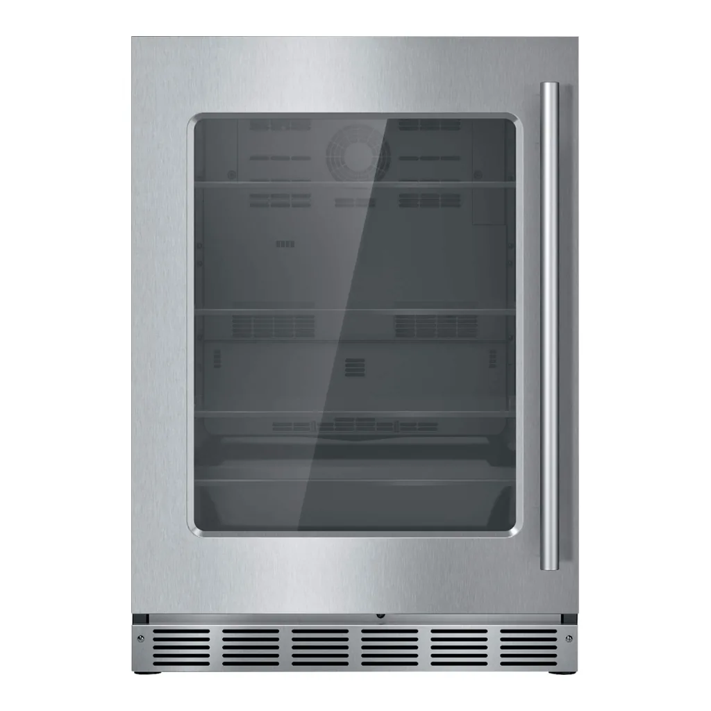 6465518_sd.jpg Thermador - 4.9 Cu. Ft. Built-in Compact Glass Door Under-Counter Refrigerator with Masterpiece Series Handle, Left Hinged - Stainless Steel
