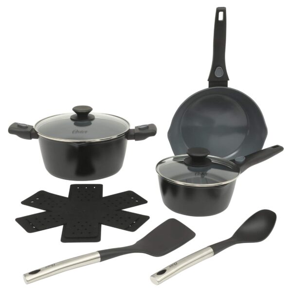 64e9676b-043f-4b62-a745-d417d49f0f4b.jpg Oster - SmartHandle Advance 13 Piece Nonstick Cookware Combo Set in Matte Grey - Black