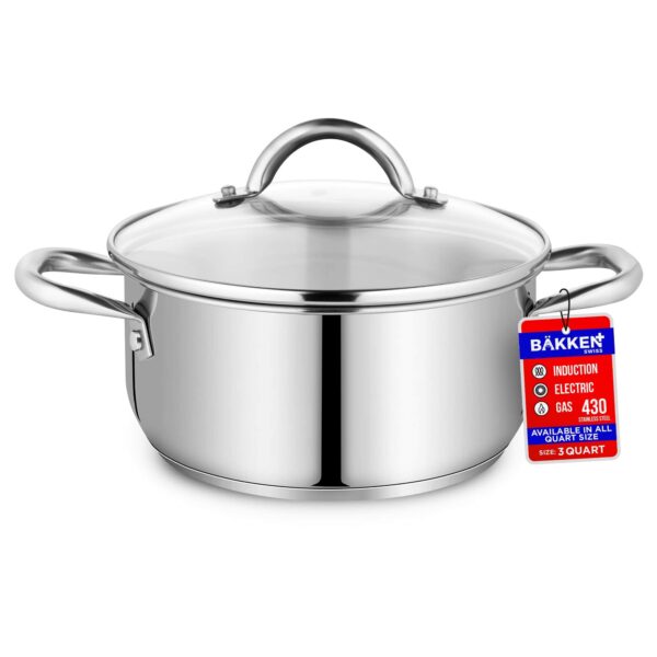 6547aac3-0fdc-4898-a53e-aaa5e8520d14.jpg Bakken- Swiss - Bakken-Swiss Deluxe 3-Quart Stainless Steel Stockpot w/Tempered Glass See-Through Lid - Simmering Delicious Soups Stews - Silver