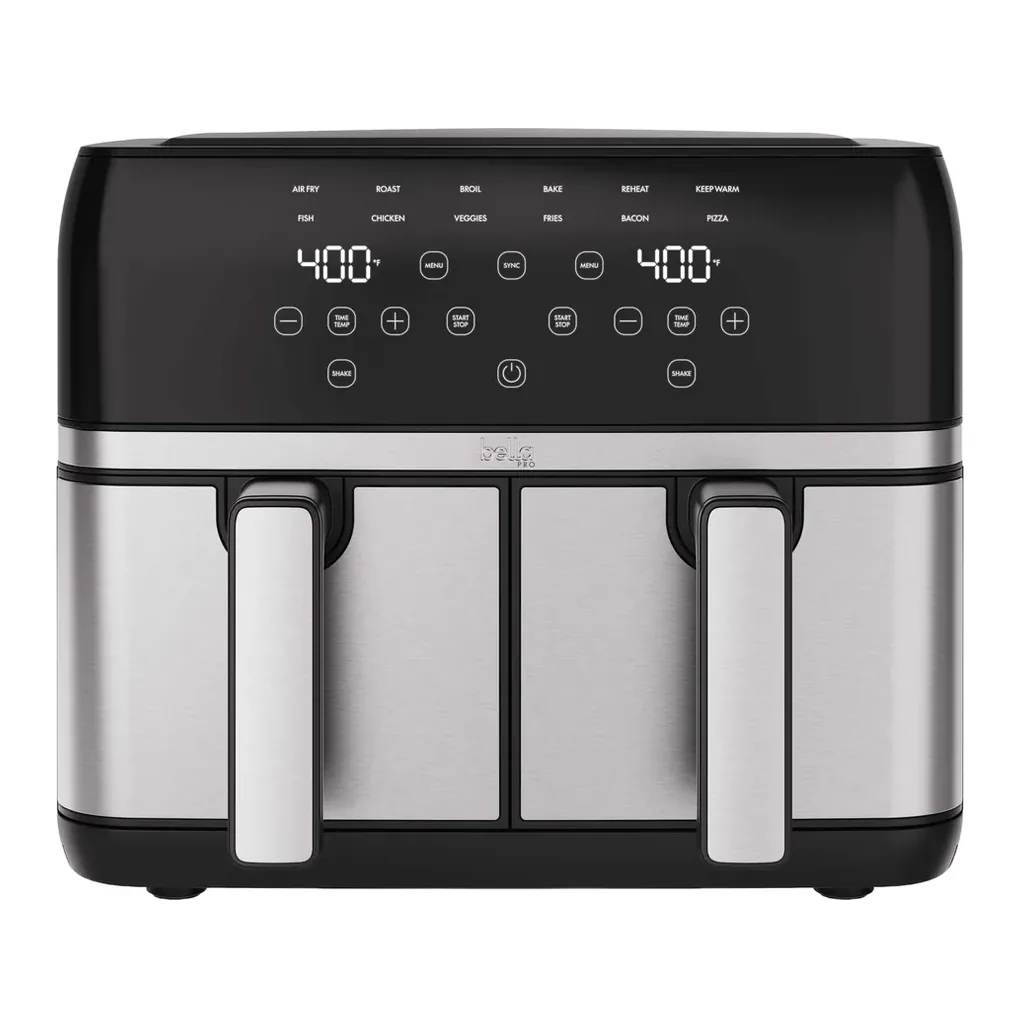 6674431_sd.jpg bella PRO - 9-qt. Dual Basket Air Fryer with 12 Functions & Presets - Stainless Steel